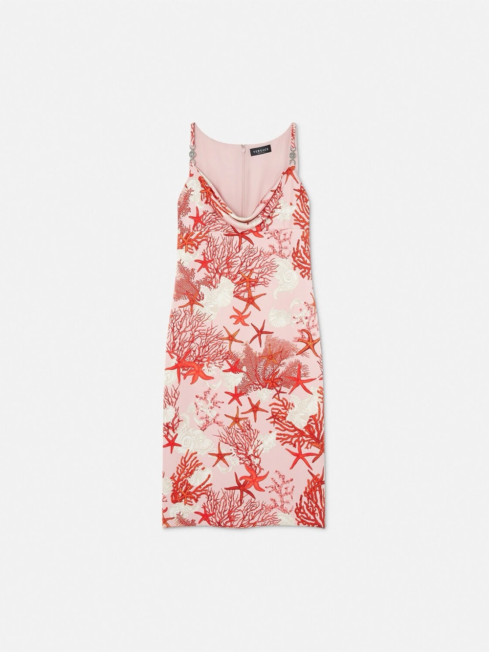 Versace Pink and Red Coral-Print Slip Dress